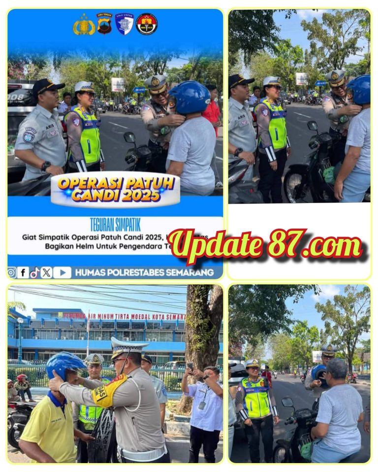 Giat Simpatik Operasi Patuh Candi 2025, Kasatlantas Bagikan Helm Untuk Pengendara Tertib   