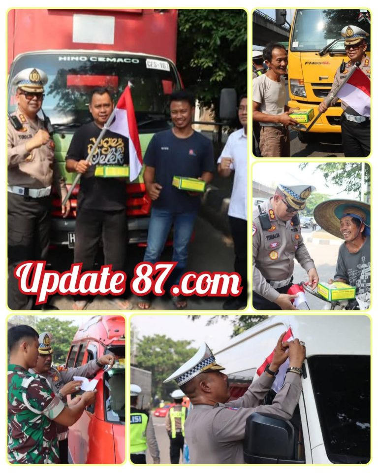 Polrestabes Semarang Bagikan 200 Bendera Merah Putih Untuk Pengemudi Truck Di Jalan Arteri Yos Sudarso