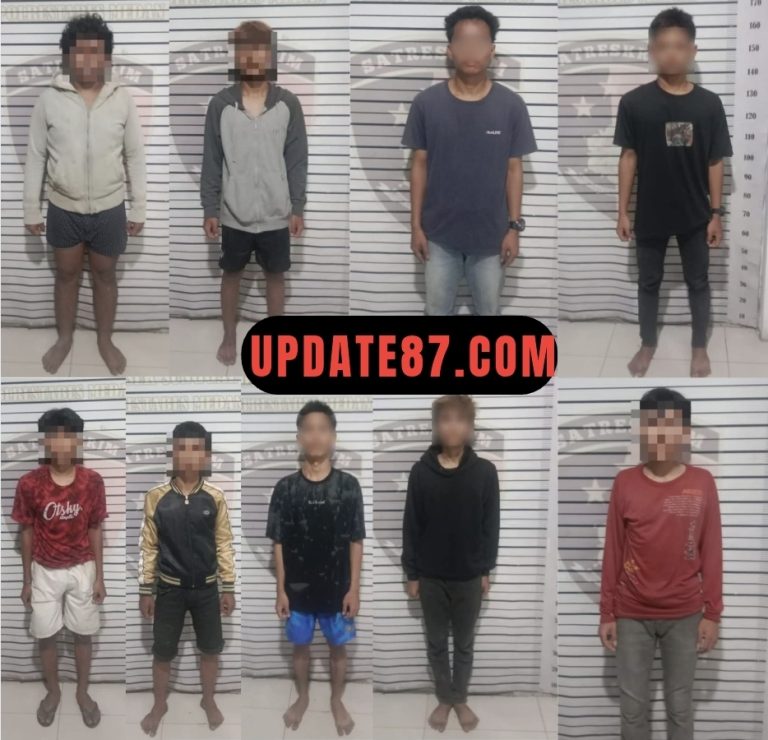 Polsek Sunggal Amankan 9 Anggota Gemot Rakensu Sri Gunting Bawa Sajam