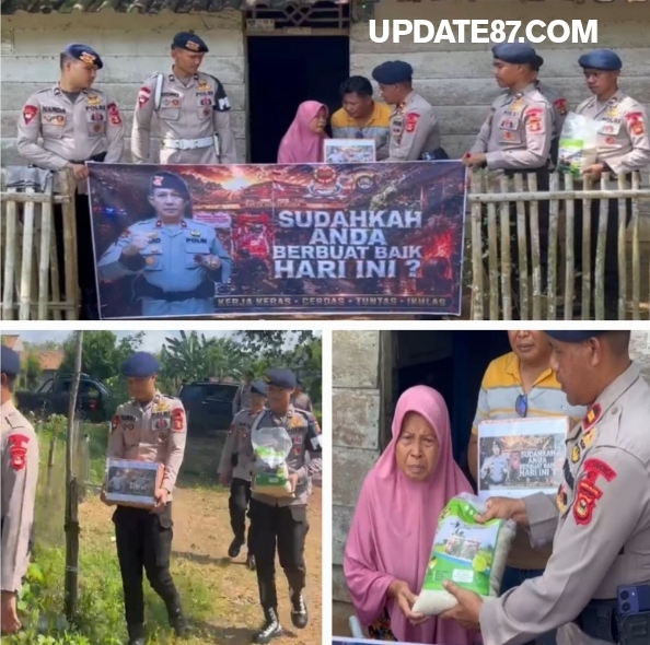 Personel Batalyon C Pelopor Satbrimob Polda Sumsel Laksanakan Bhakti Sosial Pembagian Sembako di Desa Tebing Sari Mulya